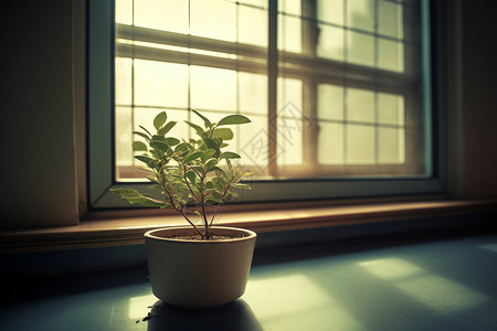 窗台上的植物摆设图片