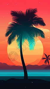 日落的棕榈树插画背景图片