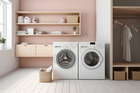 粉色洗衣机现代家庭洗衣房设计图片