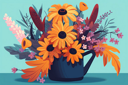 一束野花花瓶中美丽的花插画