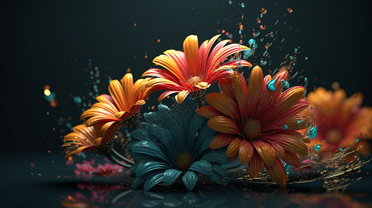 水中生长的花花朵的流体和自然生长模式插画