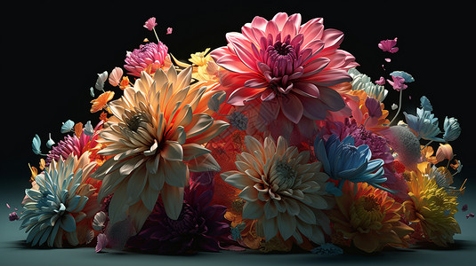 花瓣动态素材运动和方向的3D花朵插画