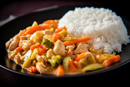 蔬菜鸡肉和米饭背景图片