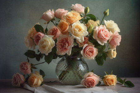 玫瑰放在玻璃花瓶里背景图片