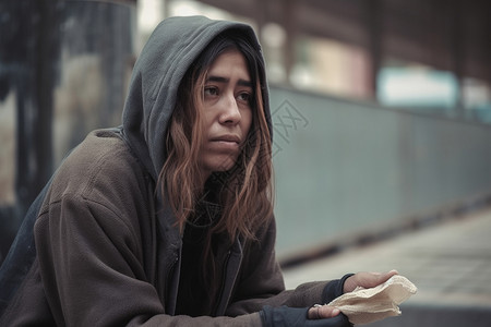 无家可归的乞丐在街上背景图片