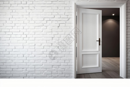 白色居家白色砖墙和门设计图片