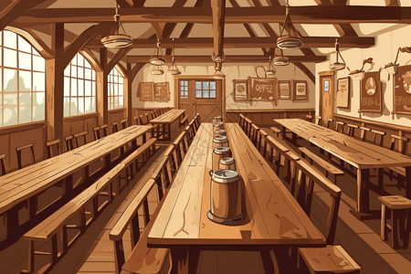 啤酒馆木质结构的小酒馆插画