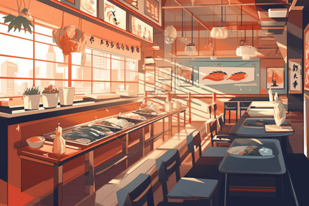 露天餐吧餐厅的设计插画