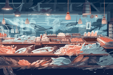 麻辣鱼食材餐厅海鲜产品插画