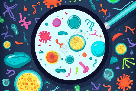 放大镜下的微生物细菌背景图片