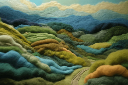 彩色丘陵绿色羊毛毡的山丘背景