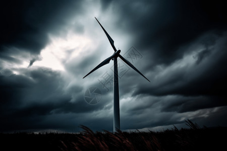 暴风雨中的风力涡轮机背景图片
