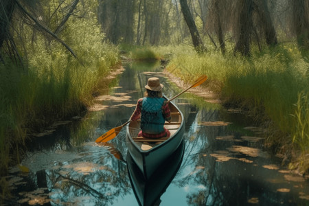 小溪上的独木舟图片