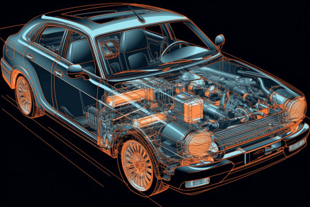 详细图片汽车电气系统的详细插图插画