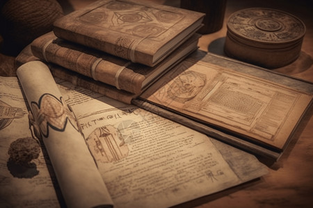 古代书一套历史教科书和文献概念图设计图片