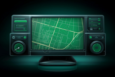 绿色背景的全球定位系统屏幕的前视图图片
