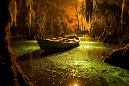 沼泽内部的船只背景图片