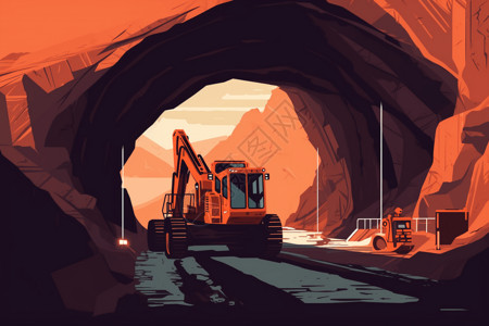 隧道挖掘在坚固的岩石上挖掘隧道平面插图插画
