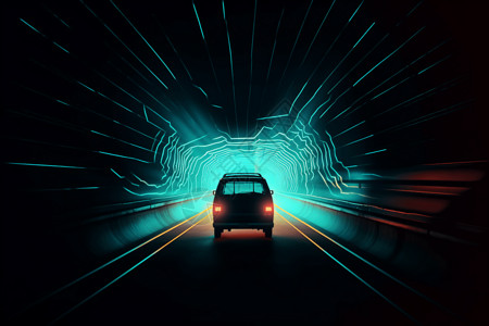 一辆行驶在隧道中的商务车背景图片