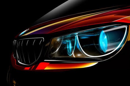 汽车前照灯前照灯和尾灯细节3D概念图插画