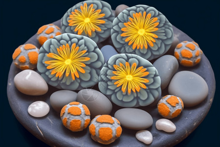 盛开花朵的石子概念图背景图片