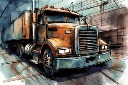 大型卡车大型货车运输插画