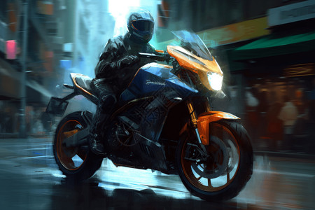 行驶在城市街道上的摩托车背景图片