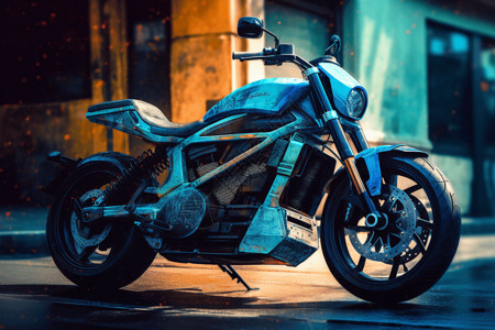 城市街道的炫酷摩托车图片