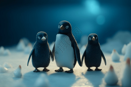 冰雪世界的企鹅家族图片