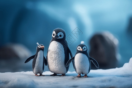 蓝色企鹅雪中的企鹅一家背景
