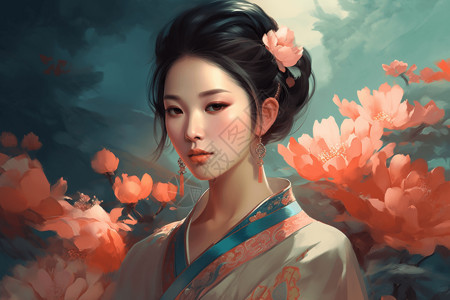 唐代传统服饰中的美女艺术插图高清图片