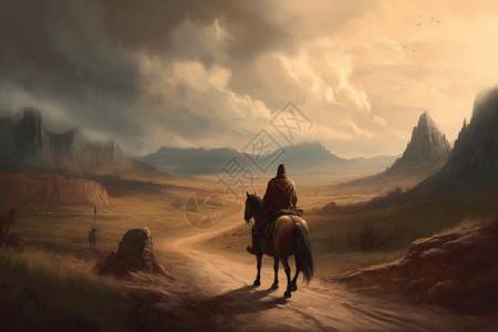 棕色长袍的男性旅行者平面插图图片
