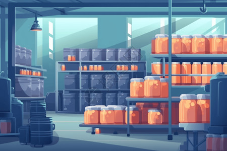 灌装设备食品工厂车间灌装区的平面插图插画