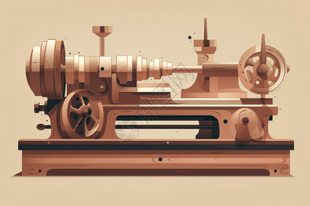 通用车床工厂手摇木制车床的创意插图插画