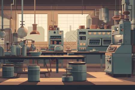 食品加工车间食品工厂车间测试区域的平面插图插画