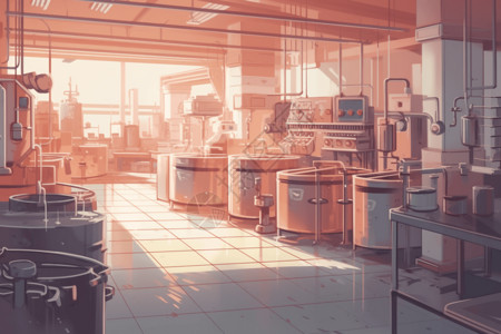 食品工厂混合室的详细平面插图图片