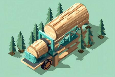 木材加工厂运输木材创意插图背景图片
