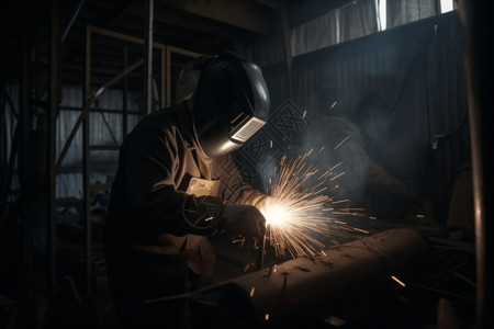 焊缝正在进行的焊接作业的工人设计图片