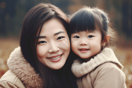 母亲与女儿微笑的肖像图背景图片