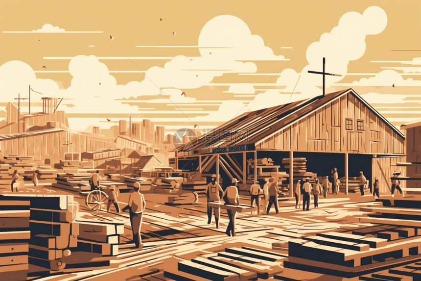 木材加工场的平面插图图片