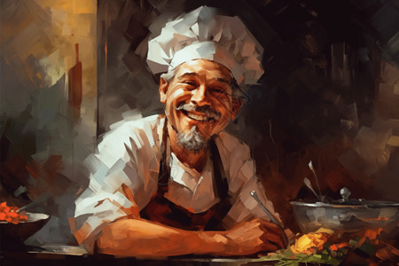 厨师利器刀具笑容慈祥的厨师插画