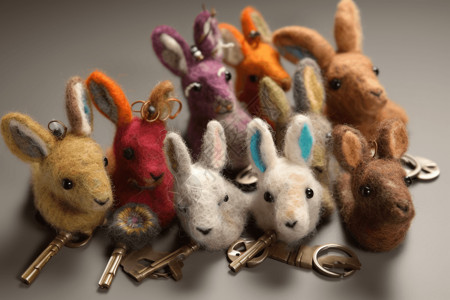 一群可爱兔子可爱的钥匙链背景