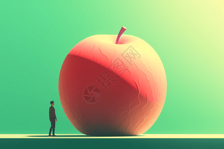 渺小的人和巨大的苹果背景图片