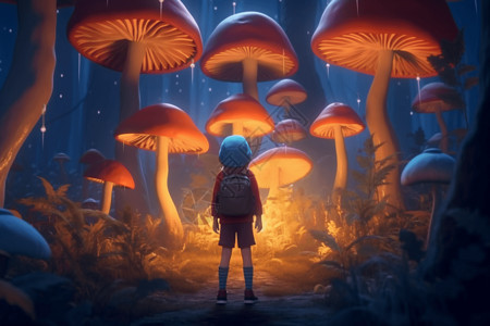 蘑菇森林和小探索家背景图片