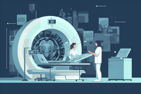 医生讨论医生在讨论患者的CT扫描结果插画