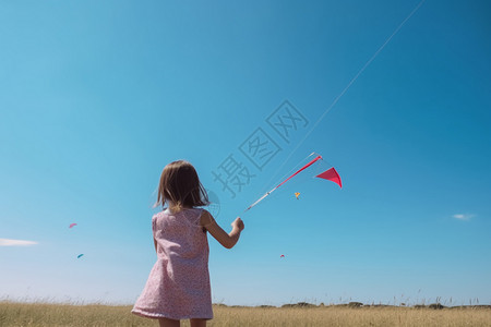 在放风筝的小女孩背景图片