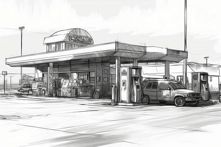 燃油泵加油站加油的汽车插画