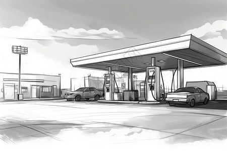 燃油泵旅行途中的加油站插画