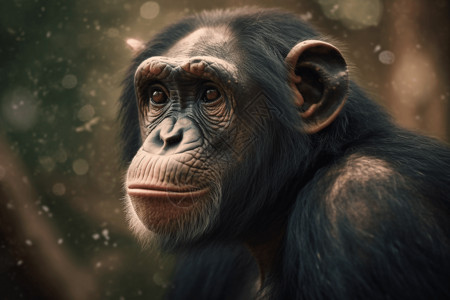 猴子头部素材丛林下的黑猩猩背景