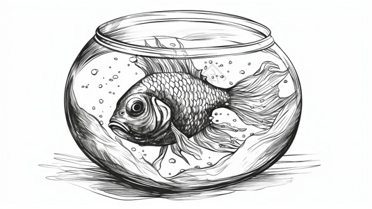 鱼缸画缸里的金鱼插画